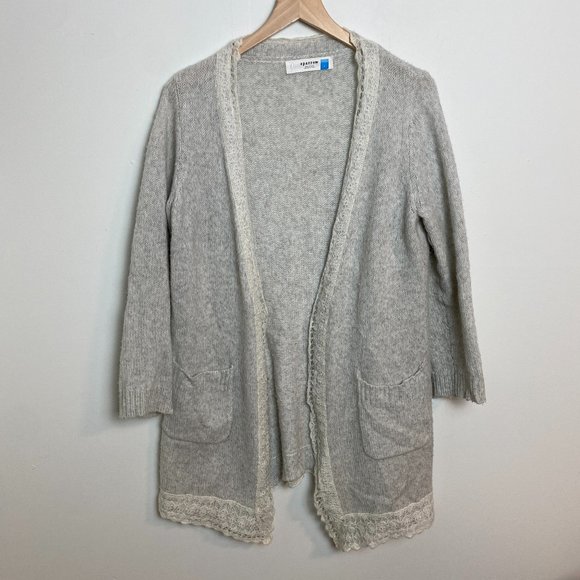 Anthropologie Sweaters - Anthropologie Sparrow Gray Lace Trim Open Knit Cardigan Sz L